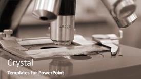  Presentation with specimen - Cool new presentation design with closeup shot of old microscope revolving nosepiece with specimen backdrop and a gray colored foreground