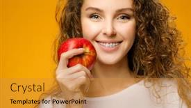  Presentation with pretty girl - Presentation theme with closeup-shot-of-pretty-girl background and a gold colored foreground