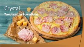  Presentation with blue cheese - Presentation design featuring closeup-shot-of-tasty-carbonara background and a seafoam green colored foreground