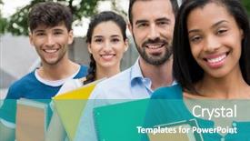  Presentation with ethnic group - Beautiful slide deck featuring closeup shot of university students backdrop and a teal colored foreground