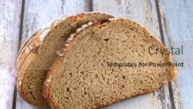  Presentation with baking freshly baked pie fresh - Beautiful presentation theme featuring closeup sliced of freshly baked whole wheat brown bread on wooden tile background backdrop and a coral colored foreground