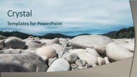  Presentation with stones - Colorful presentation design enhanced with closeup stones at katun river backdrop and a sky blue colored foreground