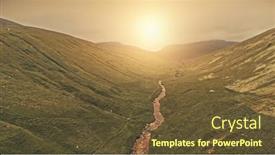  Presentation with summer sun - Audience pleasing presentation consisting of closeup-sun-over-green-mountain backdrop and a tawny brown colored foreground