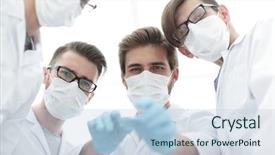  Presentation with surgical - Presentation design consisting of closeup the surgical team examining background and a sky blue colored foreground