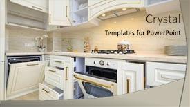  Presentation with kitchen furniture - PPT layouts having closeup-to-beige-contemporary-classic background and a soft green colored foreground