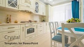  Presentation with kitchen furniture - Beautiful PPT theme featuring closeup-to-beige-white backdrop and a mint green colored foreground