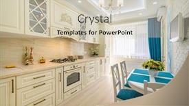  Presentation with kitchen furniture - Audience pleasing presentation consisting of closeup-to-beige-white backdrop and a soft green colored foreground