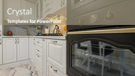  Presentation with kitchen furniture - PPT layouts with closeup-to-electric-oven background and a gray colored foreground