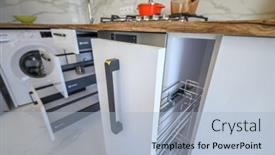  Presentation with kitchen furniture - Presentation with closeup-to-white-and-wooden background and a light blue colored foreground