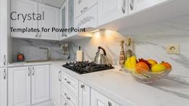  Presentation with kitchen furniture - Cool new PPT layouts with closeup-to-white-cozy-modern backdrop and a light gray colored foreground