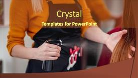  Presentation with hair salon - Colorful presentation theme enhanced with closeup-view-hairdresser-spraying-long backdrop and a tawny brown colored foreground