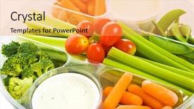  Presentation with dip - Presentation design with closeup view of a party tray of delicious raw vegetables and dip background and a yellow colored foreground
