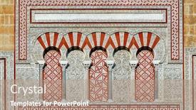  Presentation with cordoba - Amazing PPT theme having closeup-view-of-ancient-architecture backdrop and a coral colored foreground