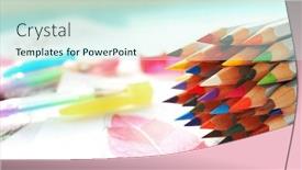  Presentation with color pencils - Slide deck having closeup view of color pencils on picture background and a cool aqua colored foreground