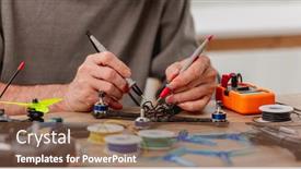  Presentation with drone quadcopter - Slide set featuring closeup-view-of-quadcopter-repairing background and a tawny brown colored foreground