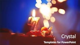  Presentation with birthday cake - Presentation theme enhanced with closeup view of tasty birthday cake with candle on blurred background background and a tawny brown colored foreground