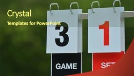  Presentation with scoreboard - Amazing PPT layouts having closeup view of tennis scoreboard backdrop and a tawny brown colored foreground
