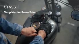  Presentation with tank - PPT theme enhanced with closeup-view-on-biker-hand background and a  colored foreground