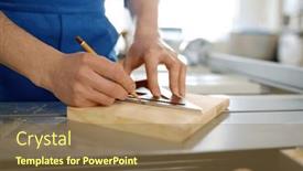  Presentation with carpenter - PPT layouts consisting of closeup-view-on-carpenter-hand background and a coral colored foreground