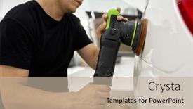  Presentation with car service - Presentation theme having closeup-view-on-man-car and a mint green colored foreground