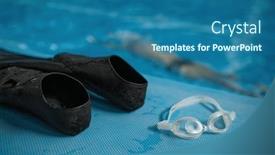  Presentation with honey bee closeup view - Presentation design featuring closeup-view-on-swimming-accessories background and a ocean colored foreground