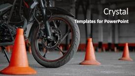  Presentation with training motorcycle - Presentation design consisting of closeup-view-on-wheel and a dark gray colored foreground