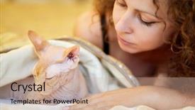  Presentation with woman in under wear - Slide set consisting of closeup woman and sphinx cat background and a soft green colored foreground