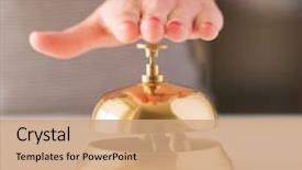  Presentation with bell service - Amazing PPT theme having woman's hand ringing service backdrop and a coral colored foreground