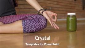  Presentation with mindfulness green - PPT theme with woman's hands during meditation background and a coral colored foreground