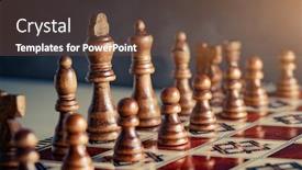  Presentation with board game - Theme enhanced with closeup-wooden-figures-on-chess background and a tawny brown colored foreground