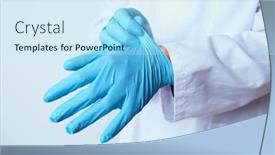  Presentation with surgical gloves - PPT layouts with closeupo-of-a-caucasian-doctor background and a sky blue colored foreground