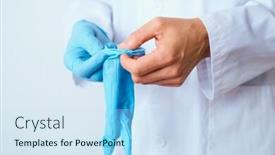  Presentation with surgical gloves - Audience pleasing theme consisting of closeupo-of-a-caucasian-doctor backdrop and a sky blue colored foreground