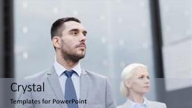  Presentation with partnership - Cool new presentation design with closing deal - business partnership success and people backdrop and a  colored foreground