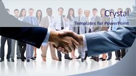  Presentation with business and politics handshake - Slides with closing deal - handshake isolated on business background background and a sky blue colored foreground