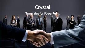  Presentation with handshake - Cool new PPT layouts with closing deal - handshake isolated on business background backdrop and a dark gray colored foreground