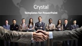  Presentation with handshake - Slides enhanced with closing deal - handshake isolated on business background background and a gray colored foreground