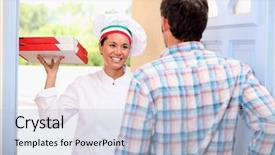  Presentation with pizza delivery - Beautiful PPT theme featuring closing opening door - pizza delivery backdrop and a light blue colored foreground