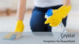  Presentation with rubber gloves - Cool new PPT layouts with cloth and detergent spray cleaning backdrop and a light blue colored foreground