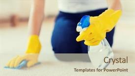  Presentation with rubber gloves - Colorful slide deck enhanced with cloth and detergent spray cleaning backdrop and a soft green colored foreground