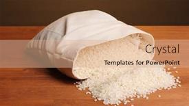  Presentation with brown rice - Amazing theme having cloth bag of rice on wooden table on brown background backdrop and a coral colored foreground