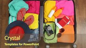  Presentation with suitcase - Cool new presentation theme with cloth bags - open suitcase with traveller set backdrop and a tawny brown colored foreground