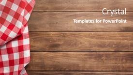  Presentation with table napkin - Amazing slide deck having cloth napkin on at rustic wooden plank board table background top view backdrop and a coral colored foreground