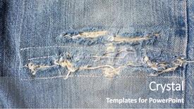  Presentation with denim - Amazing presentation design having cloth patch - macro repaired torn denim jeans backdrop and a gray colored foreground