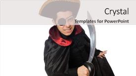  Presentation with sword - Audience pleasing slides consisting of cloth patch - one eyed pirate with sword backdrop and a  colored foreground