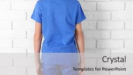  Presentation with white brick wall - Audience pleasing PPT theme consisting of clothes-advertising-boy-in-blue backdrop and a light gray colored foreground