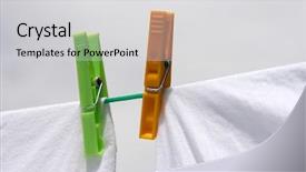  Presentation with clothing wooden clothes hanger object - Audience pleasing presentation design consisting of clothes and clothes-peg backdrop and a light gray colored foreground