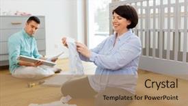  Presentation with baby clothes - Cool new PPT layouts with assemble - pregnancy family and nursery concept backdrop and a coral colored foreground