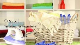  Presentation with iron - Audience pleasing theme consisting of clothes and iron on table backdrop and a  colored foreground