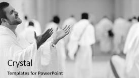  Presentation with muslim - PPT theme with clothes and ready for hajj background and a light gray colored foreground