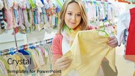  Presentation with pregnant woman - PPT layouts consisting of clothes at baby shop store background and a soft green colored foreground